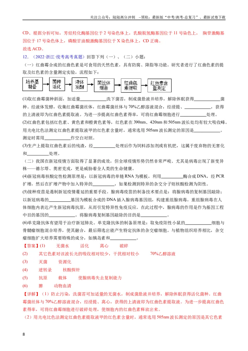 《专题20细胞工程与胚胎工程-五年（2019-2023）高考生物真题分项汇编（全国通用）（教师版）_06-生物-高考总复习_专项复习_2024年_2019-2023高考生物五年真题分项汇编（全国通用）》第8页预览