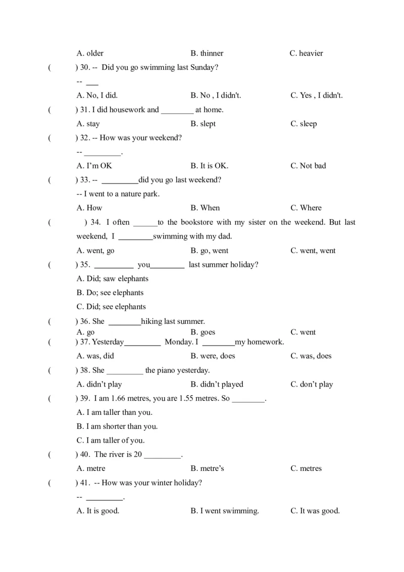 《期中易错题分类汇编单项选择人教PEP六年级下册_小学1-6年级全科全套_1-6年级全科下册_六年级_英语_英语六下人教PEP版》第3页预览