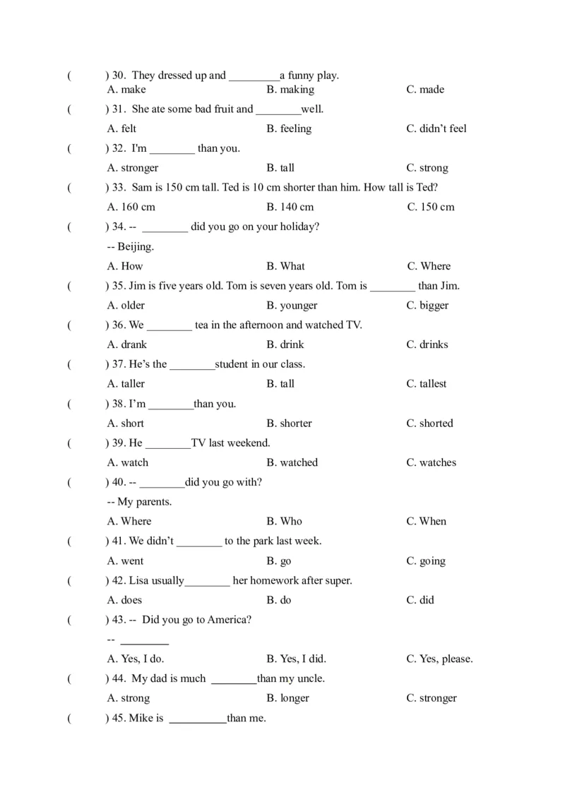 《期中易错题分类汇编单项选择（综合提升）人教PEP六年级下册_小学1-6年级全科全套_1-6年级全科下册_六年级_英语_英语六下人教PEP版》第3页预览