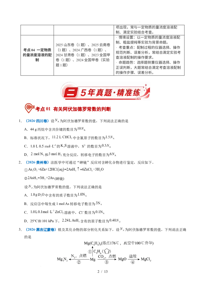 《专题05化学计量_9.11_2027版高考《2022-2026高考真题分类汇编》（化学）（全国通用）》第2页预览