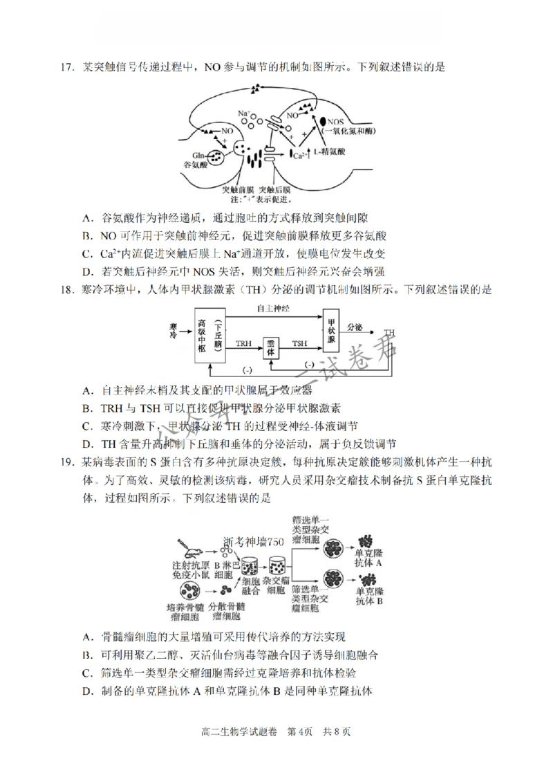 《生物卷-2606丽水高二期末_小初高学习资料合集(每天更新)_浙江省丽水市2025-2026学年高二下学期6月期末教学质量监控(全)》第4页预览