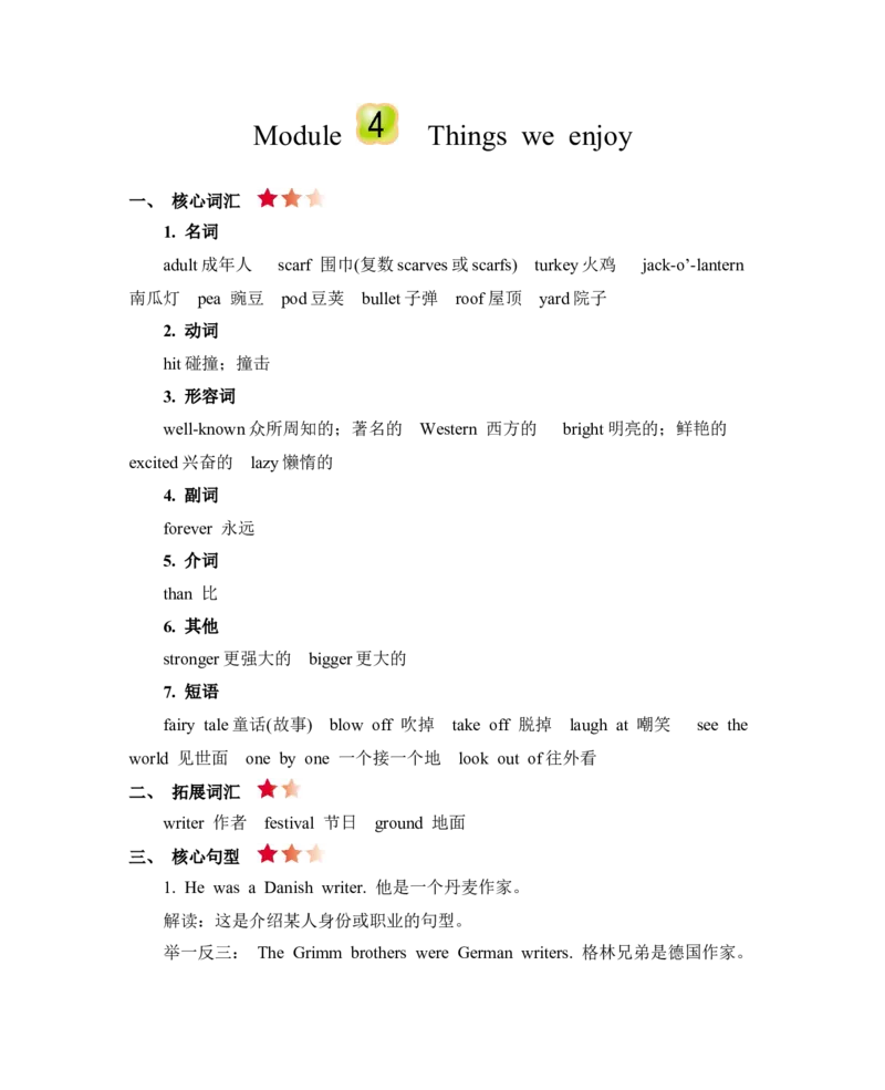 《六年级下册英语知识梳理－Module4Thingsweenjoy知识清单｜牛津上海版_小学1-6年级全科全套_1-6年级全科下册_六年级_英语_英语六下沪教牛津版》第1页预览