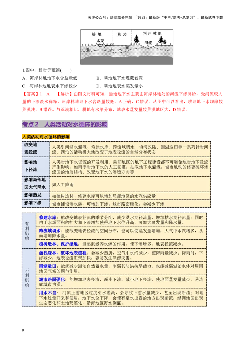 《第10讲水循环与陆地水体的相互关系(含水量平衡)（讲义）（教师版）_07-地理-高考总复习_一轮复习_2025年_2025年高考地理一轮复习讲义+练习+课件（新教材新高考）》第9页预览