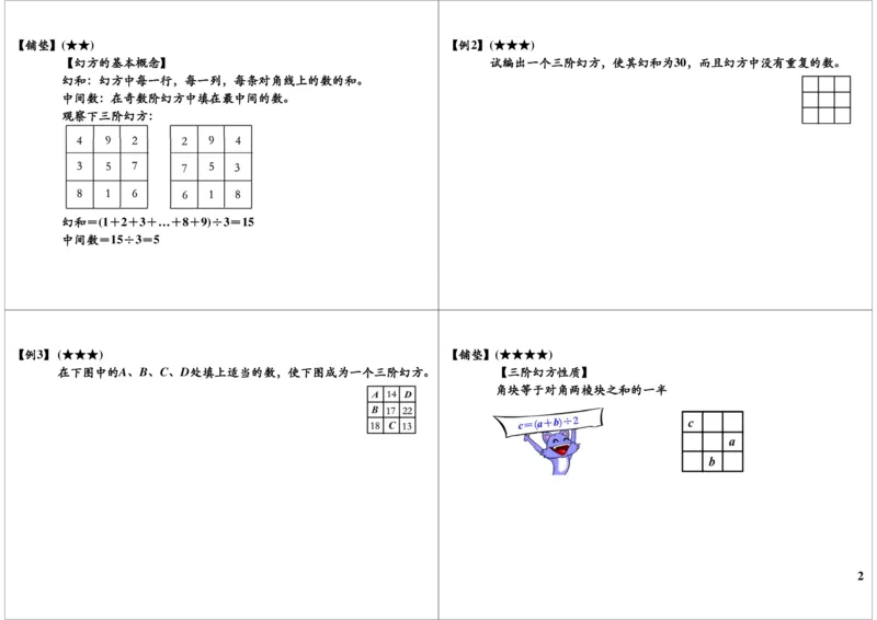 《巧填幻方_小学1-6年级全科全套_2024更新专题_小学奥数专题资料_7、精品课程合集_学而思小学1-6年级奥数竞赛班视频课程285讲_三年级奥数（竞赛班）49讲_第26讲：巧填幻方》第2页预览