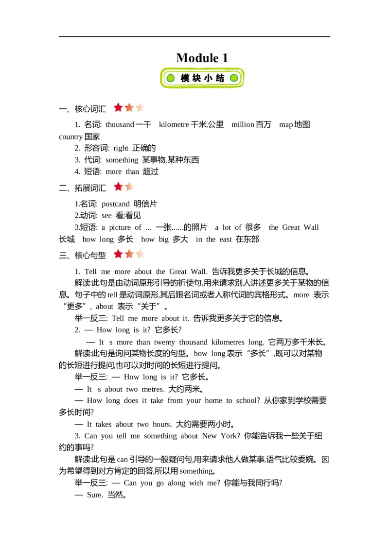 《六(上)外研Module1知识清单_小学1-6年级全科全套_1-6年级全科上册_六年级_英语_英语外研三起_外研三起英语六上知识总结》第1页预览