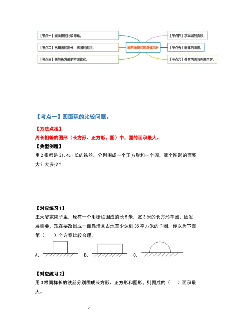 《六年级数学上册典型例题系列之第五单元圆的面积问题基础部分（原卷版）_小学1-6年级全科全套_1-6年级全科上册_六年级_数学_六年级数学上人教版_人教数学六上专项练习》第2页预览