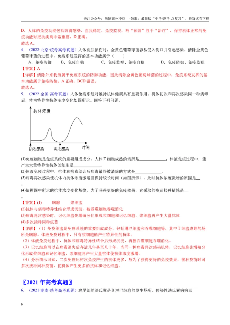 《专题19免疫调节-（全国通用）（解析版）_06-生物-高考总复习_专项复习_2025年_十年（2015-2024）高考生物真题分类汇编（全国通用）》第6页预览