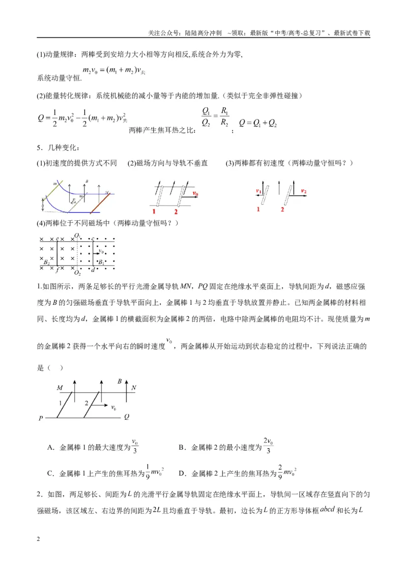 《专题20电磁感应中的双导体棒和线框模型（学生版）_04-物理-高考总复习_专项复习_2025年_2025年高考物理热点模型与方法归纳》第2页预览
