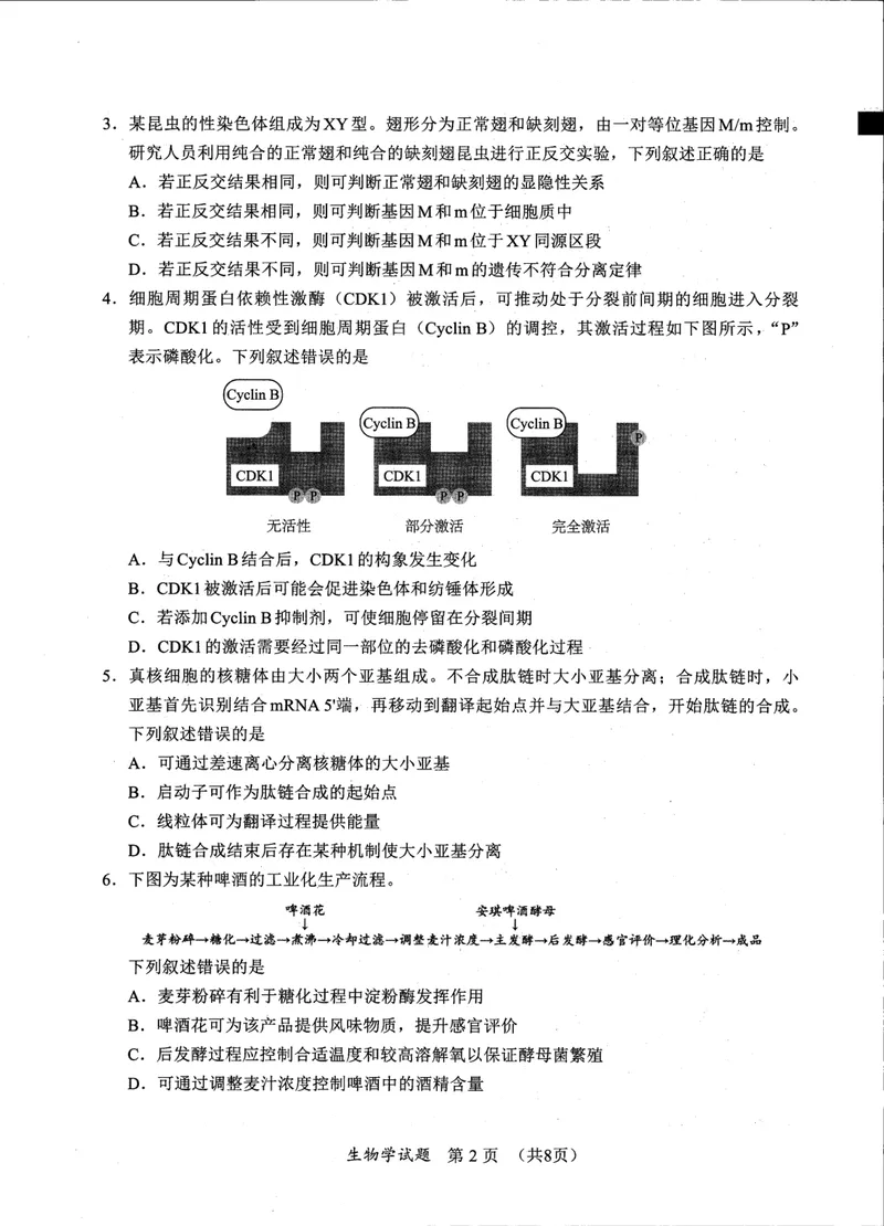 《生物试卷_2024-2027高三（6-6月题库）_2025年01月试卷_0120福建省部分（六市）地市2025届高中毕业班第一次质量检测（六市一模）（全科）》第2页预览