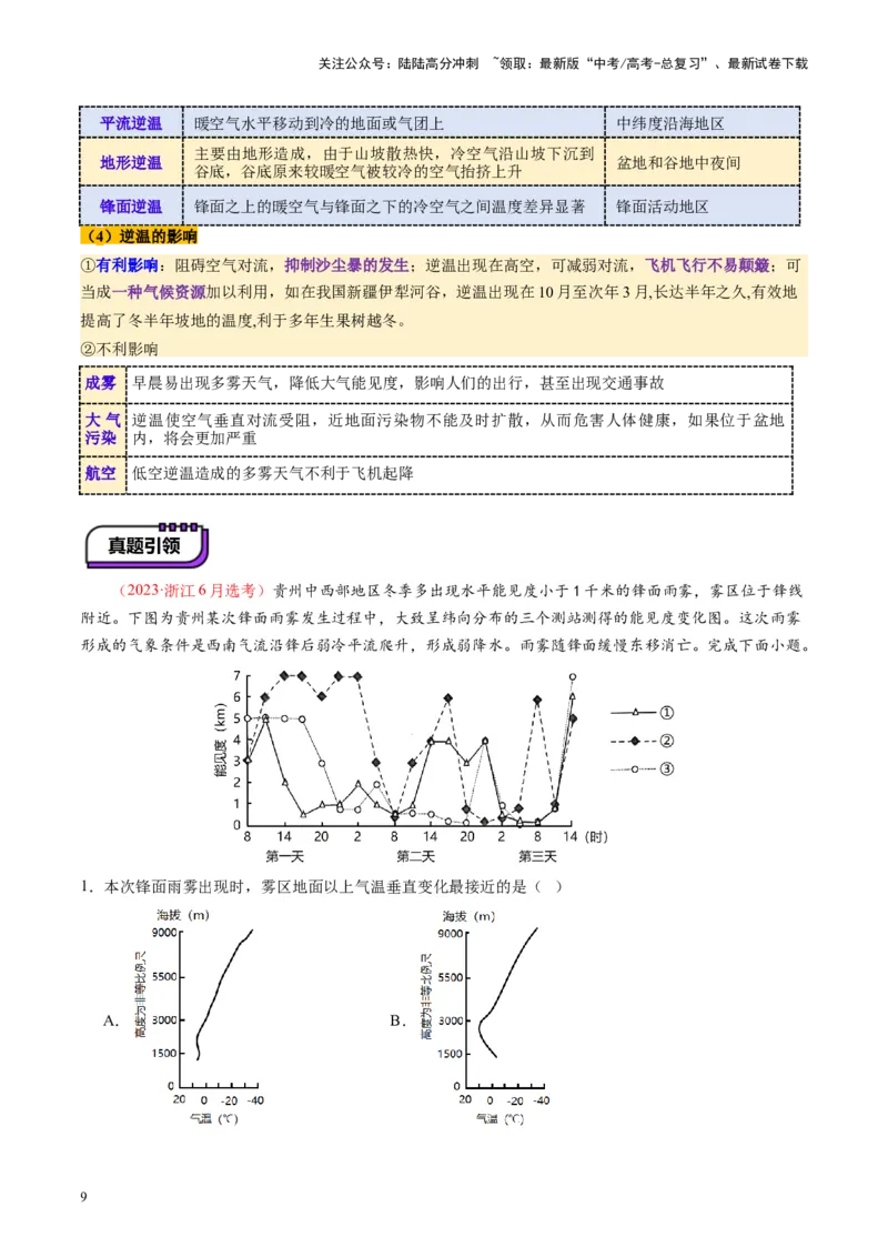 《第06讲大气的组成、垂直结构及受热过程（讲义）（教师版）_07-地理-高考总复习_一轮复习_2025年_2025年高考地理一轮复习讲义+练习+课件（新教材新高考）》第9页预览