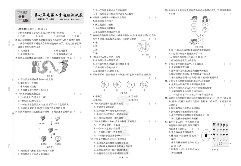 《生物试卷8年级下册_初中全科目同步习题+精品试卷（7-9年级）(1)_25秋初中生物《同步习题+精品试卷》_初中生物试卷（人教版）_《达标测试卷》》第3页预览