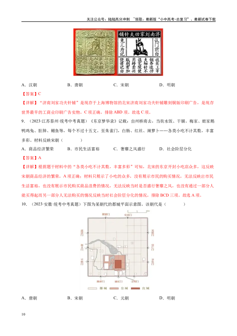 《（练习）专题05辽宋夏金元时期：民族关系发展和社会变化（解析版）(1)_中考-总复习（2026版）_06-历史-中考总复习_2024年中考复习资料_一轮复习_配套练习（原卷版+解析版）》第10页预览