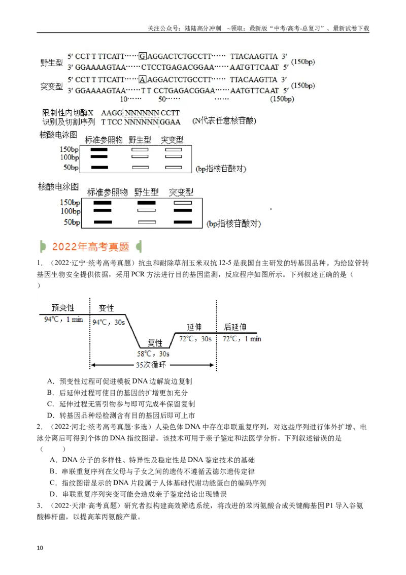 《专题25基因工程（原卷版）_06-生物-高考总复习_专项复习_2024年_2024年新高考生物复习热点考点真题模拟题必刷题练_资料》第10页预览