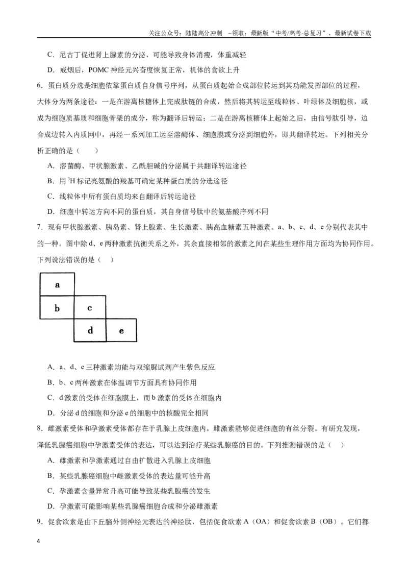 《专题27体液调节（原卷版)_06-生物-高考总复习_一轮复习_2024年_2024年高考生物一轮复习重难点专项突破_资料》第4页预览