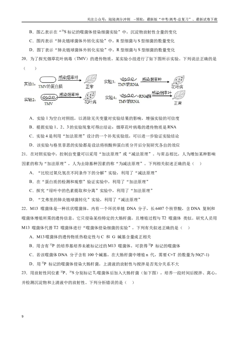 《专题20DNA是主要的遗传物质（原卷版)_06-生物-高考总复习_一轮复习_2024年_2024年高考生物一轮复习重难点专项突破_资料》第9页预览