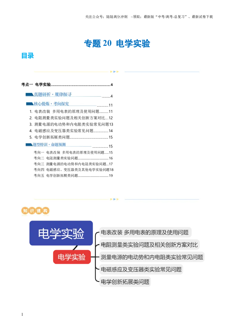 《专题20电学实验（讲义）（解析版）_04-物理-高考总复习_二轮复习_2024年_2024年高考物理二轮复习讲练测（新教材新高考）_配套讲义（原卷版+解析版）》第1页预览