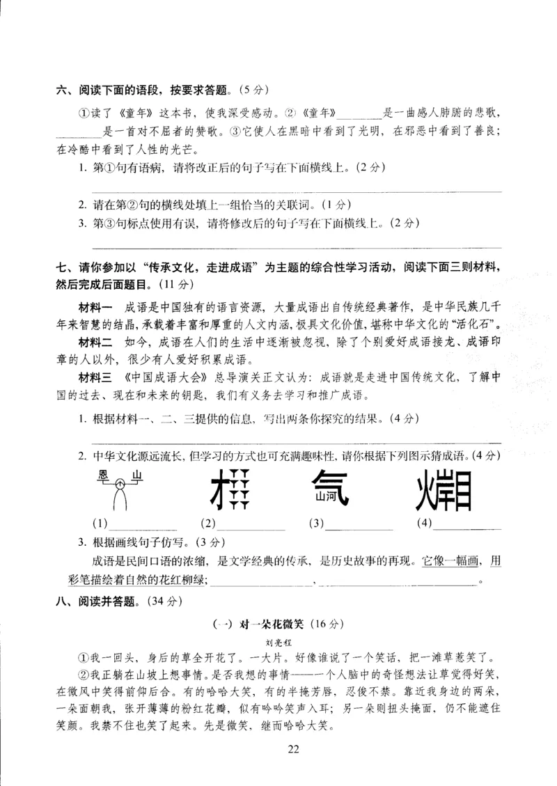 《六年级下语文试卷——68所教学教科所期中考试全真模拟训练密卷重点学校卷（PDF版，含答案）人教（部编版）_小学1-6年级全科全套_1-6年级全科下册_六年级_语文_语文六下期中试卷》第2页预览