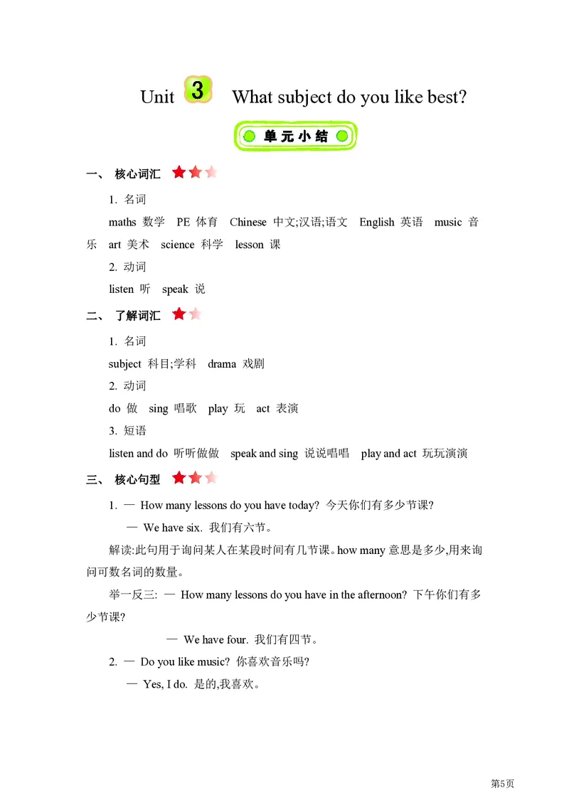 《人教精通版英语四年级单元要点汇总_小学1-6年级全科全套_1-6年级全科下册_四年级_四年级下英语_英语四下人教精通版》第5页预览