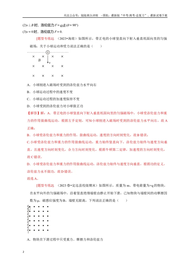 《专题20磁场对运动电荷的作用（解析版）_04-物理-高考总复习_专项复习_2024年_2024高考物理热点知识清单题型讲练高考复习全国通用_资料》第2页预览