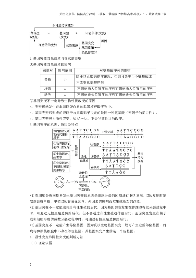 《专题20基因突变和基因重组（串讲）（解析版）_06-生物-高考总复习_一轮复习_2024年_2024年高考生物一轮复习串讲精练知识点梳理练习题_串讲》第2页预览