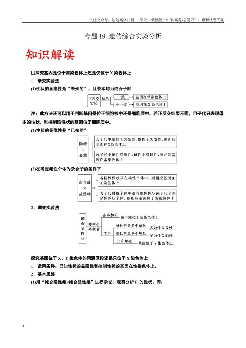 《专题19遗传综合实验分析（原卷版)_06-生物-高考总复习_一轮复习_2024年_2024年高考生物一轮复习重难点专项突破_资料》第1页预览