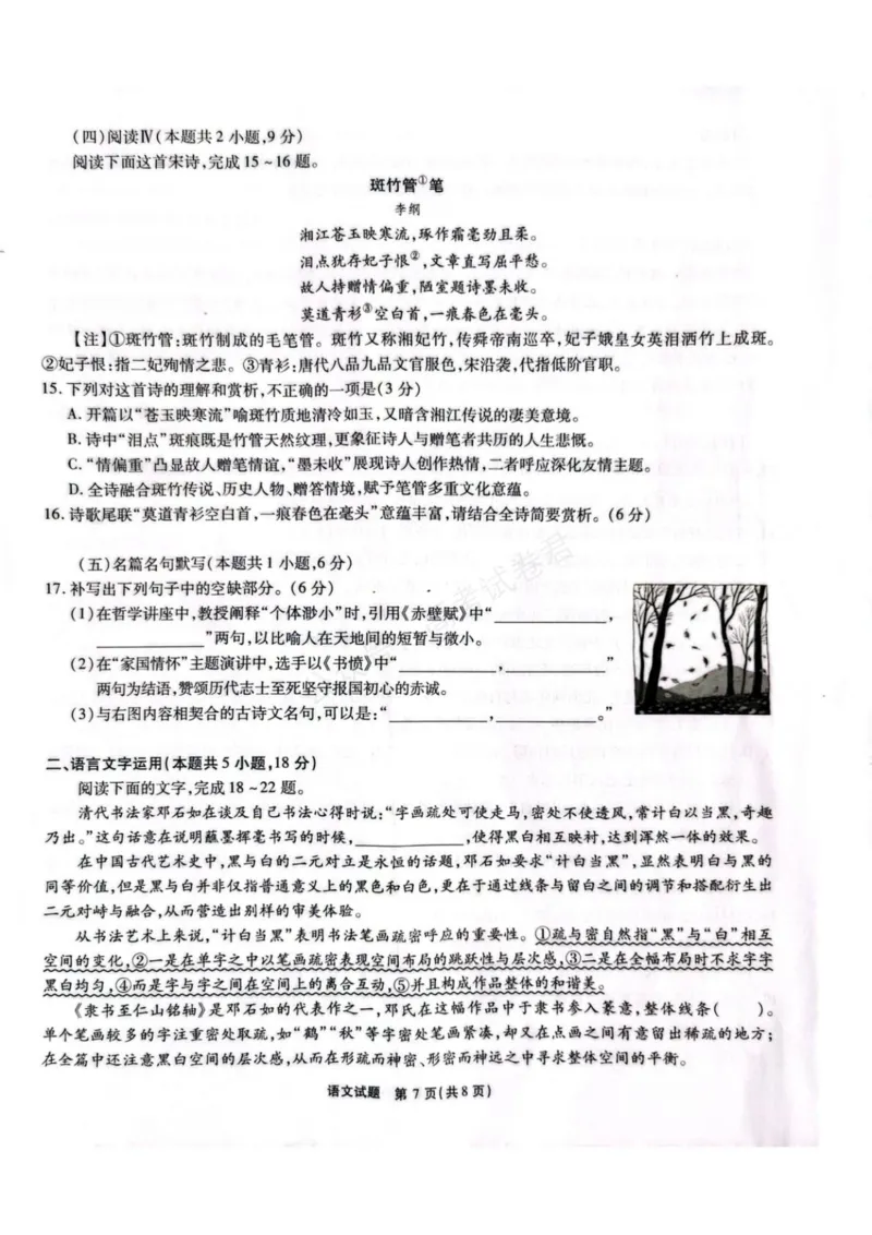 《安徽省六校教育研究会2026届高三年级入学素质测试+语文试卷（含答案）_副本_小初高学习资料合集（每天更新）_安徽入学测2026届安徽省六校教育研究会高三入学素质测试全科》第7页预览