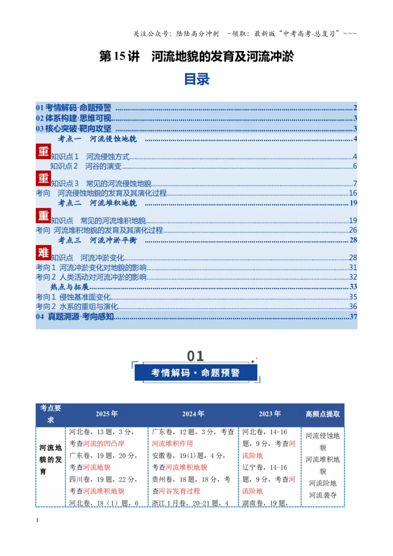 《第15讲河流地貌的发育及河流冲淤（复习讲义）（全国通用）（教师版）_07-地理-高考总复习_一轮复习_2026年-地理高考一轮复习_2026年高考地理一轮复习讲义+练习+课件（新教材新高考）-G55》第1页预览