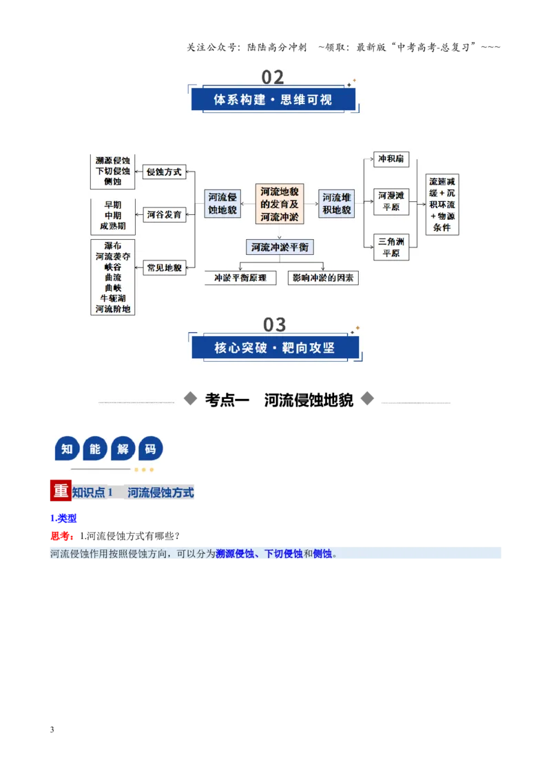 《第15讲河流地貌的发育及河流冲淤（复习讲义）（全国通用）（教师版）_07-地理-高考总复习_一轮复习_2026年-地理高考一轮复习_2026年高考地理一轮复习讲义+练习+课件（新教材新高考）-G55》第3页预览