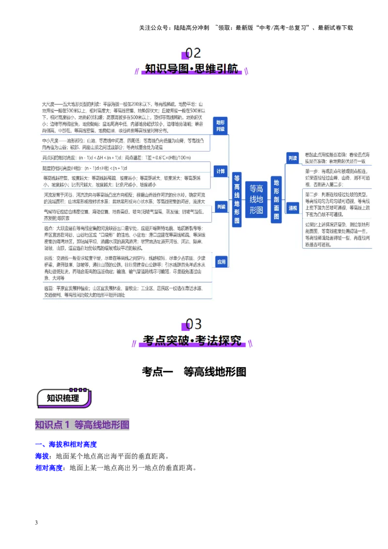 《第02讲等高线地形图（讲义）（教师版）_07-地理-高考总复习_一轮复习_2025年_2025年高考地理一轮复习讲义+练习+课件（新教材新高考）》第3页预览