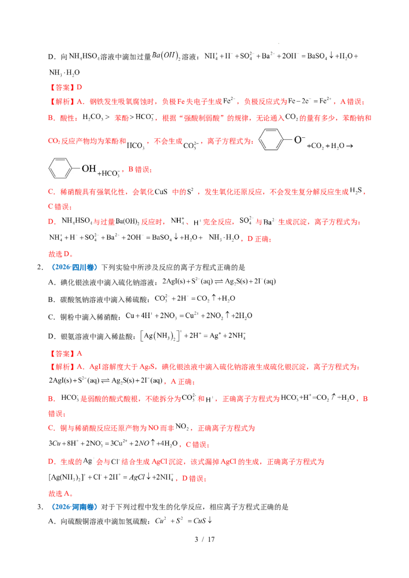 《专题03离子反应（解析）_9.11_2027版高考《2022-2026高考真题分类汇编》（化学）（全国通用）》第3页预览