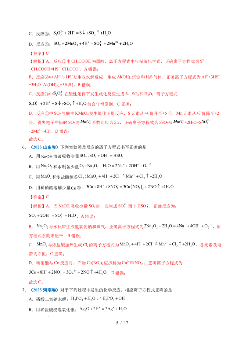 《专题03离子反应（解析）_9.11_2027版高考《2022-2026高考真题分类汇编》（化学）（全国通用）》第5页预览