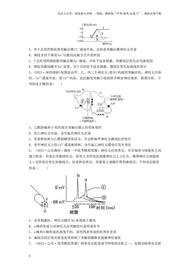 《专题24神经调节（精练）（原卷版）_06-生物-高考总复习_一轮复习_2024年_2024年高考生物一轮复习串讲精练知识点梳理练习题_精练》第2页预览