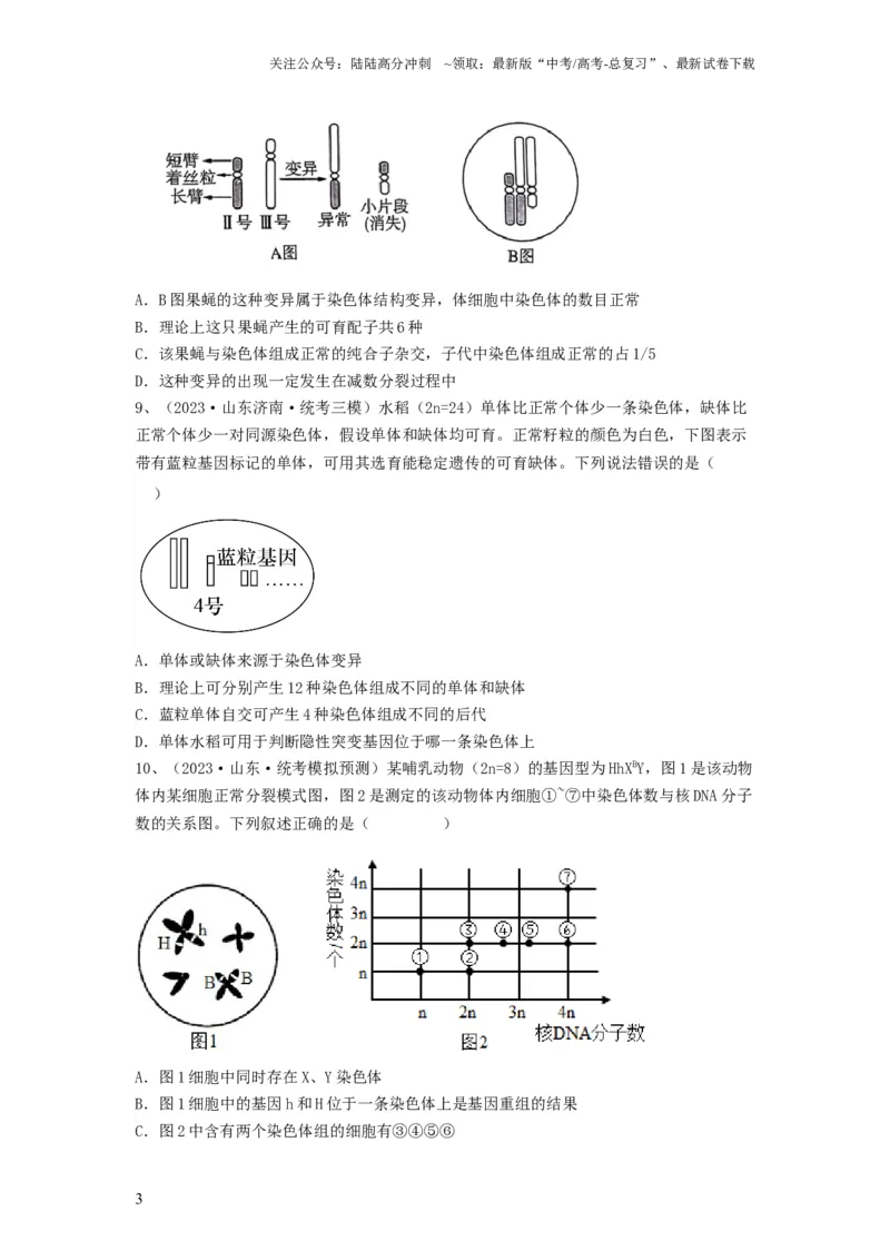 《专题21染色体变异与育种（精练）（原卷版）_06-生物-高考总复习_一轮复习_2024年_2024年高考生物一轮复习串讲精练知识点梳理练习题_精练》第3页预览