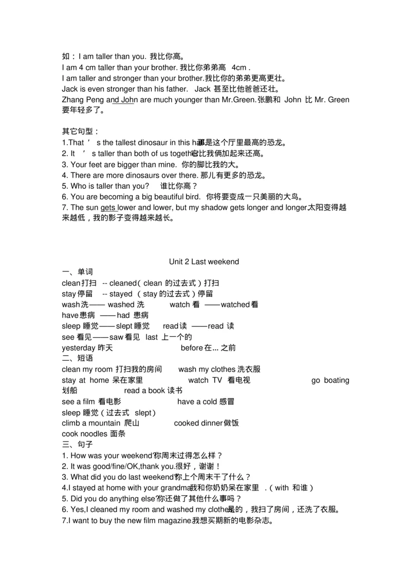《人教版PEP六年级下册英语全册单元知识清单_小学1-6年级全科全套_1-6年级全科下册_六年级_英语_英语六下人教PEP版》第3页预览