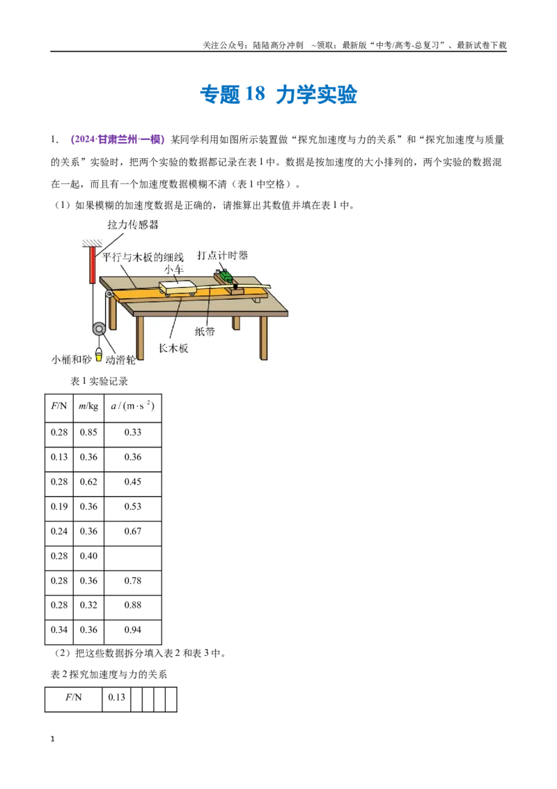 《专题18力学实验（仿真测试卷）（解析版）_04-物理-高考总复习_专项复习_2024年_2024年高考真题考点解析及应试策_资料》第1页预览