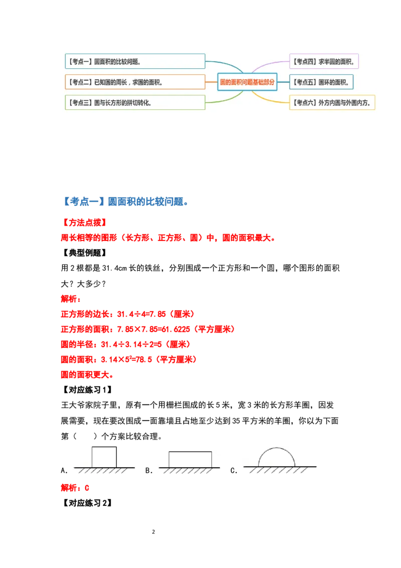 《六年级数学上册典型例题系列之第五单元圆的面积问题基础部分（解析版）_小学1-6年级全科全套_1-6年级全科上册_六年级_数学_六年级数学上人教版_人教数学六上专项练习》第2页预览