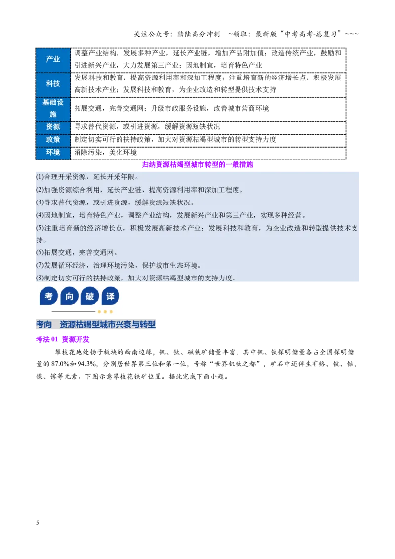《第32讲资源枯竭型城市的转型发展（复习讲义）（全国通用）（教师版）_07-地理-高考总复习_一轮复习_2026年-地理高考一轮复习_2026年高考地理一轮复习讲义+练习+课件（新教材新高考）-G55》第5页预览