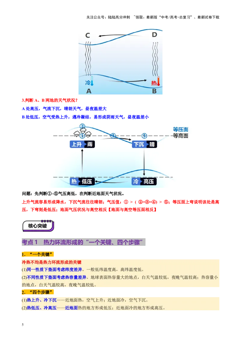 《第07讲热力环流与大气水平运动（讲义）（教师版）_07-地理-高考总复习_一轮复习_2025年_2025年高考地理一轮复习讲义+练习+课件（新教材新高考）》第5页预览