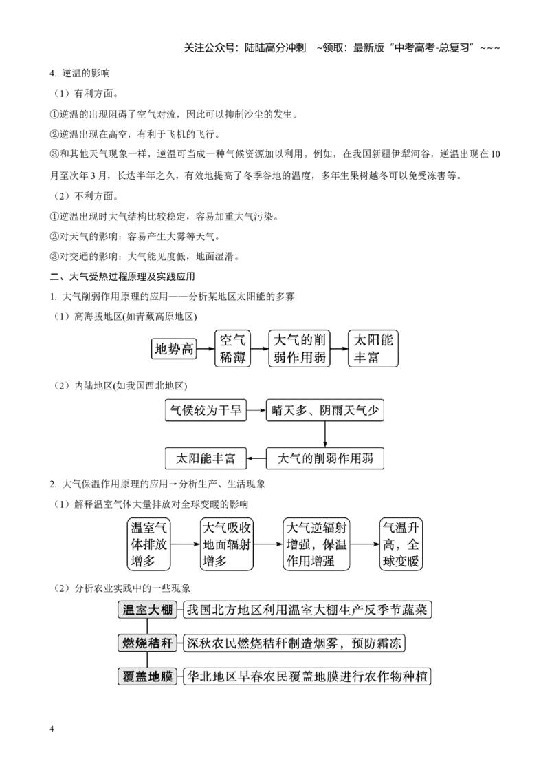 《第7讲大气的组成、垂直分层和受热过程（知识清单）-（学生版）_07-地理-高考总复习_一轮复习_2026年-地理高考一轮复习_2026年高考地理一轮复习全程跟踪讲义-G350_资料》第4页预览