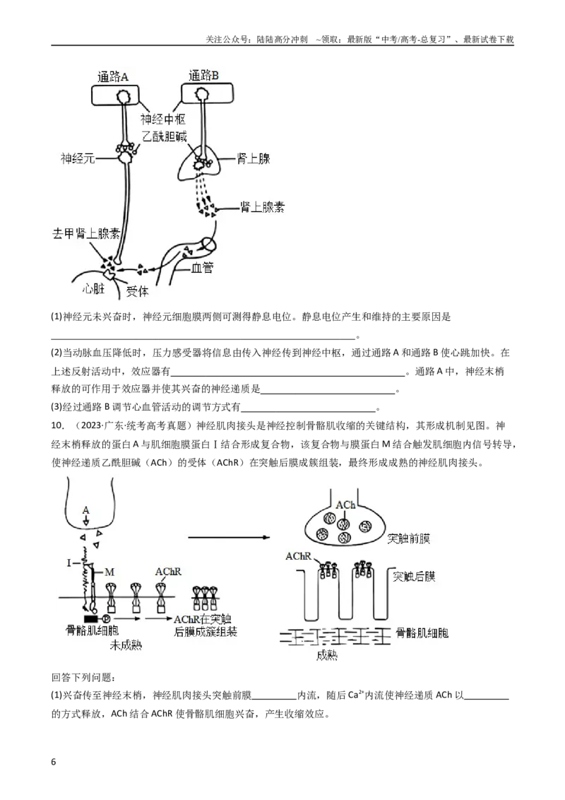 《专题20动物生命活动调节的综合（学生版）_06-生物-高考总复习_专项复习_2024年_十年（2014-2023）高考生物真题分项汇编（全国通用）》第6页预览