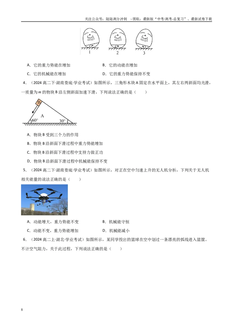 《专题17机械能守恒定律功能关系（学生版）_04-物理-高考总复习_专项复习_2025年_2025年高中学业水平合格考物理真题分类汇编（全国通用）》第8页预览