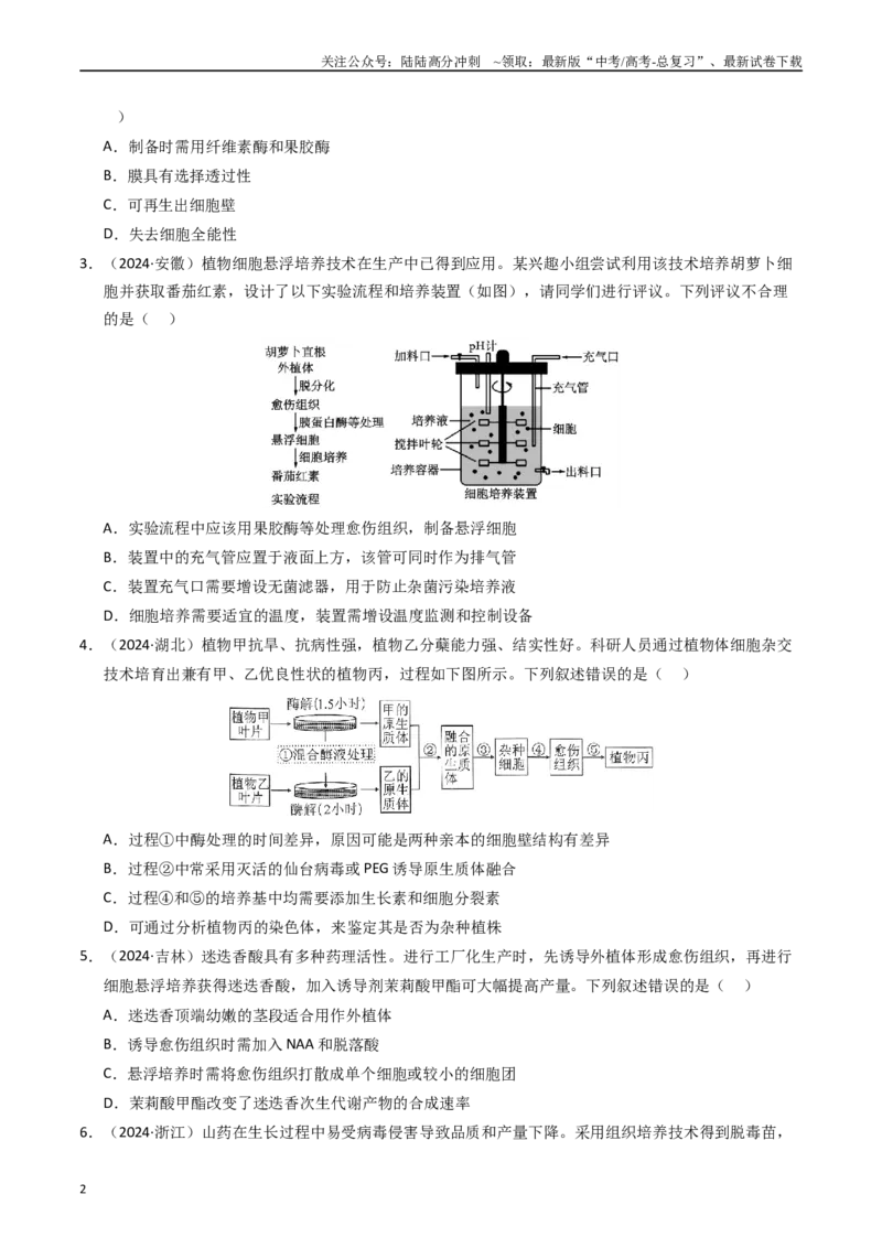 《专题17细胞工程与胚胎工程（原卷版）_06-生物-高考总复习_专项复习_2025年_五年2020-2024高考真题分类汇编生物真题分类汇编（全国通用）》第2页预览