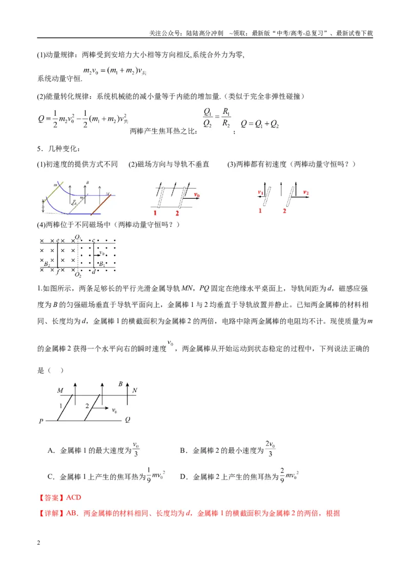 《专题20电磁感应中的双导体棒和线框模型（教师版）_04-物理-高考总复习_专项复习_2025年_2025年高中高考物理模型与方法_资料_10高考物理热点模型与方法归纳（一轮）》第2页预览