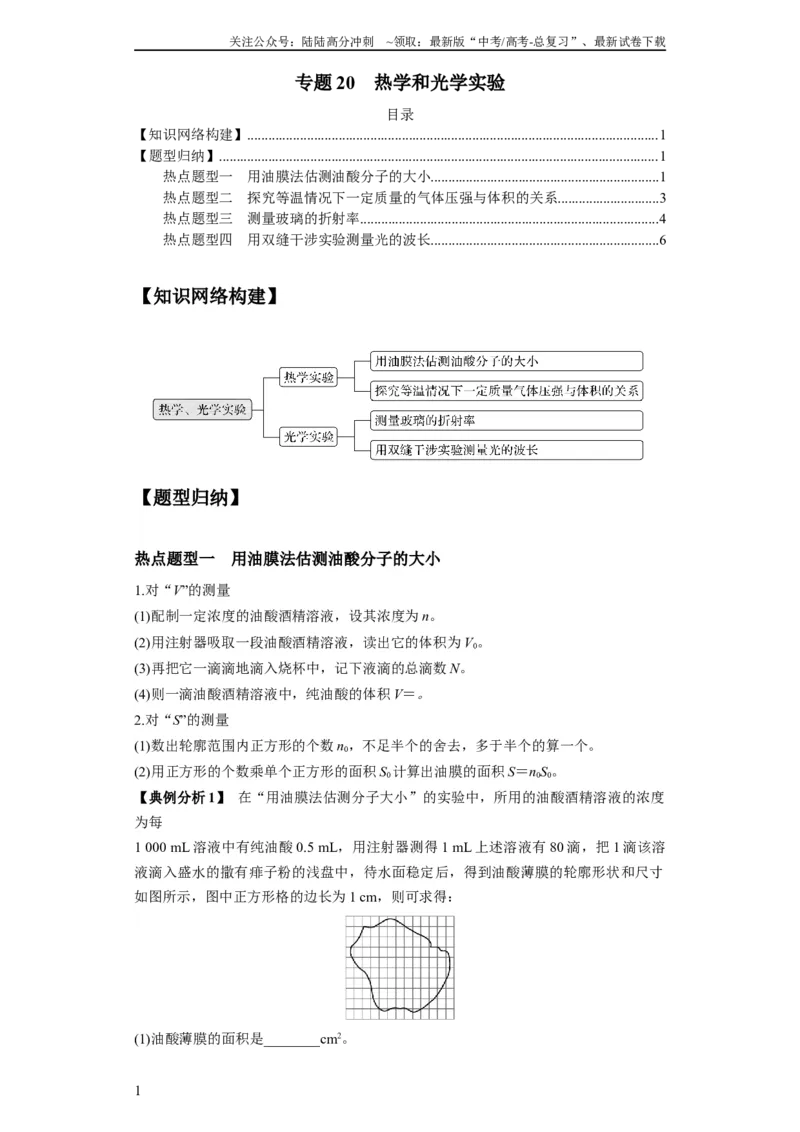 《专题20热学和光学实验（原卷版）_04-物理-高考总复习_二轮复习_2024年_2024高考物理二轮复习热点题型归纳与变式演练解题_资料》第1页预览