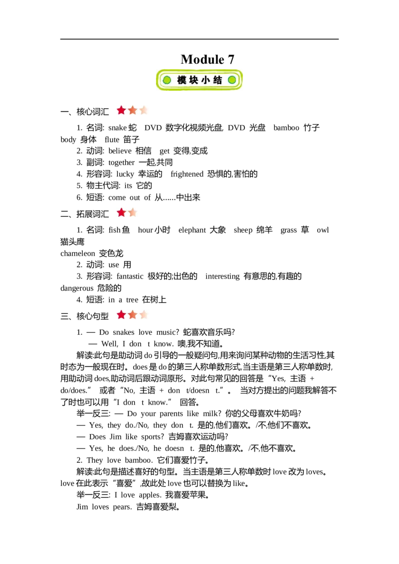 《六(上)外研Module7知识清单_小学1-6年级全科全套_1-6年级全科上册_六年级_英语_英语外研三起_外研三起英语六上知识总结》第1页预览