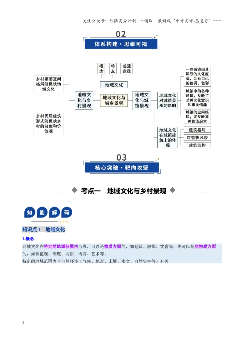 《第23讲地域文化与城乡景观（复习讲义)（全国通用）（教师版）_07-地理-高考总复习_一轮复习_2026年-地理高考一轮复习_2026年高考地理一轮复习讲义+练习+课件（新教材新高考）-G55_2026版》第3页预览