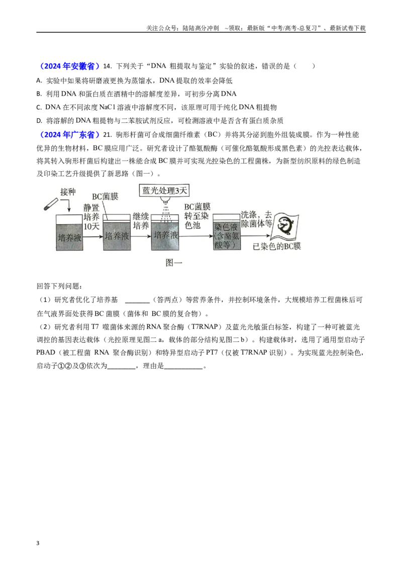 《专题18基因工程(原卷版）_06-生物-高考总复习_专项复习_2024年_2024年高考真题和模拟题分项汇编生物分类汇编（全国通用）》第3页预览