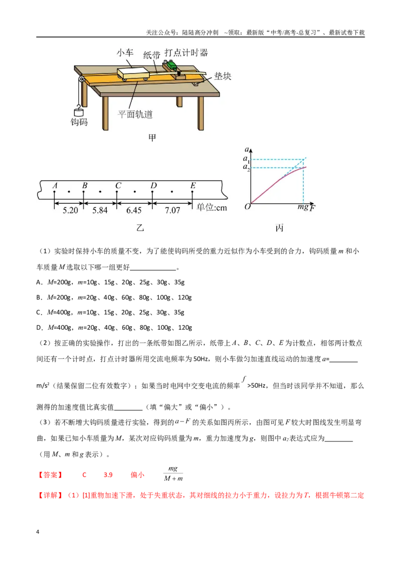 《专题19探究加速度与力、质量的关系（解析版）_04-物理-高考总复习_一轮复习_2024年_2024年高考物理一轮复习热点重点难点题型练习提升_第三部分牛顿运动定律(6)份》第4页预览