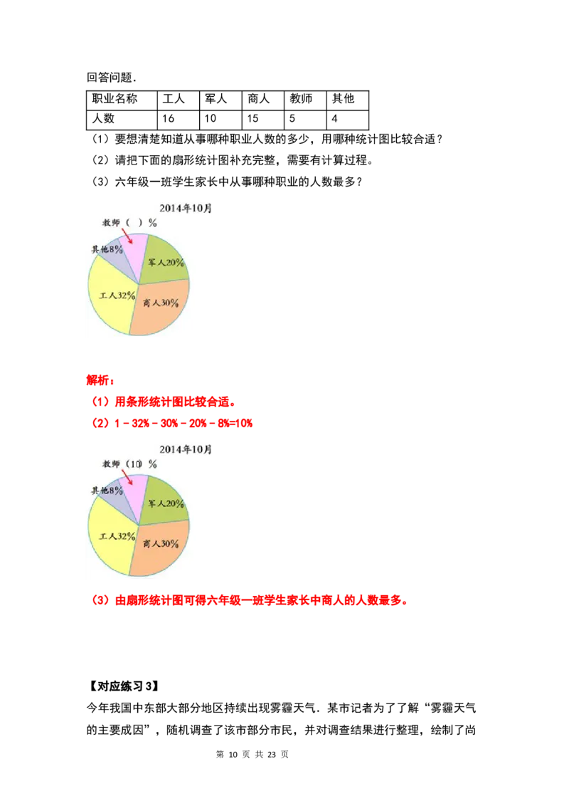 《六年级数学上册典型例题系列之第七单元扇形统计图（解析版）_小学1-6年级全科全套_1-6年级全科上册_六年级_数学_六年级数学上人教版_人教数学六上专项练习》第10页预览