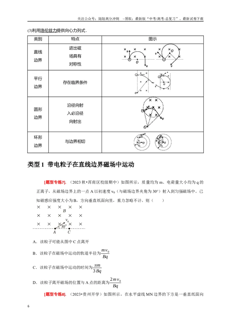 《专题20磁场对运动电荷的作用（原卷版）_04-物理-高考总复习_专项复习_2024年_2024高考物理热点知识清单题型讲练高考复习全国通用_资料》第6页预览